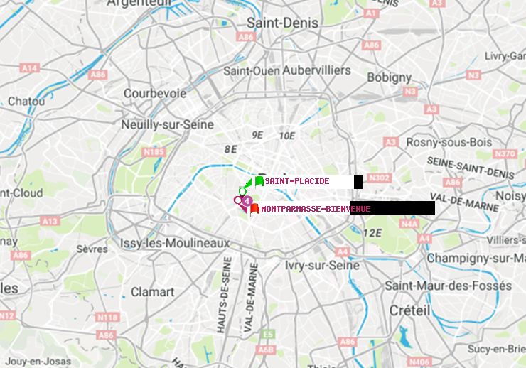 plan itinéraire ratp de Saint-Placide à Montparnasse-Bienvenue