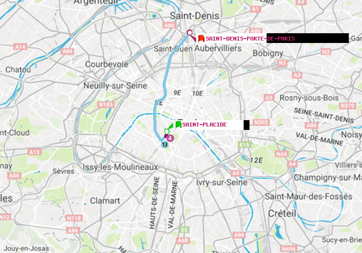 plan itinéraire ratp de Saint-Placide à Saint-Denis-Porte de Paris