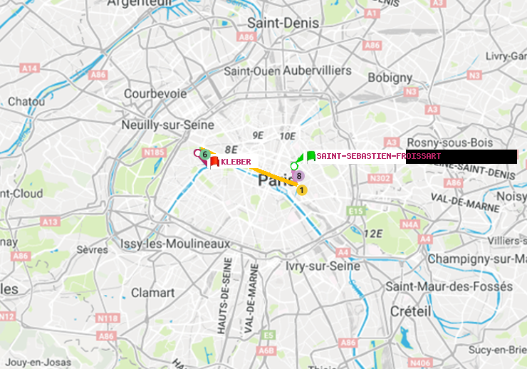 plan itinéraire ratp de Saint-Sébastien-Froissart à Kléber
