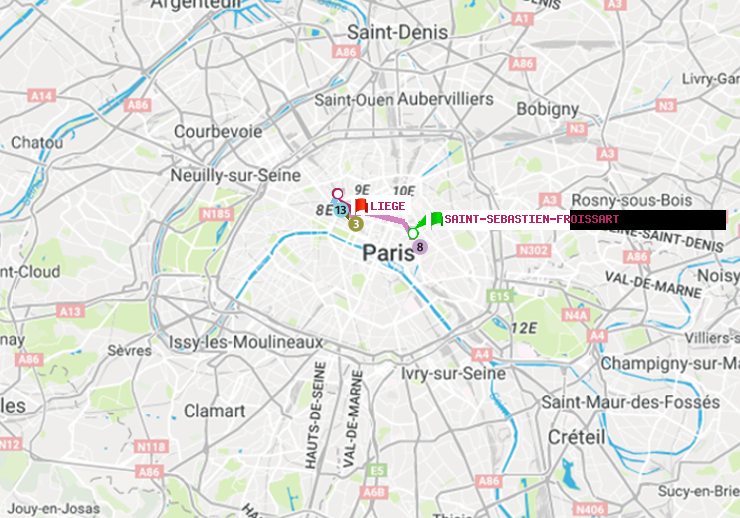 plan itinéraire ratp de Saint-Sébastien-Froissart à Liège