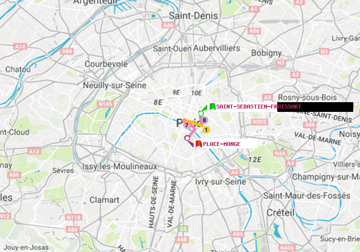 plan itinéraire ratp de Saint-Sébastien-Froissart à Place Monge (Jardin des Plantes)