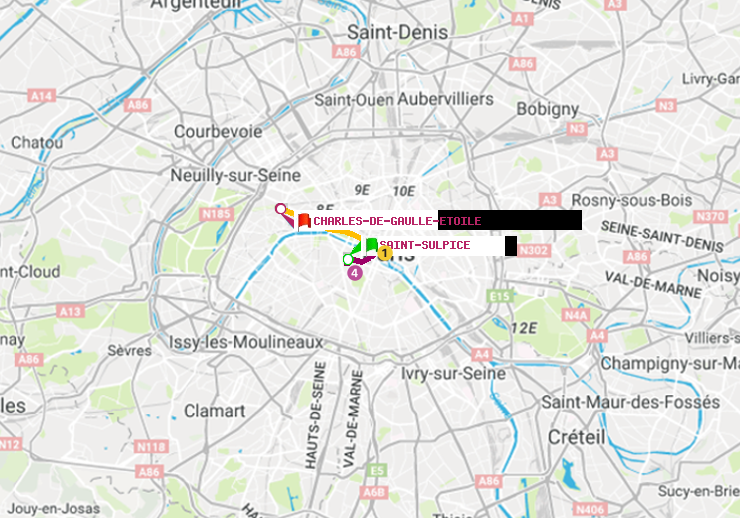 plan itinéraire ratp de Saint-Sulpice à Charles de Gaulle-Etoile