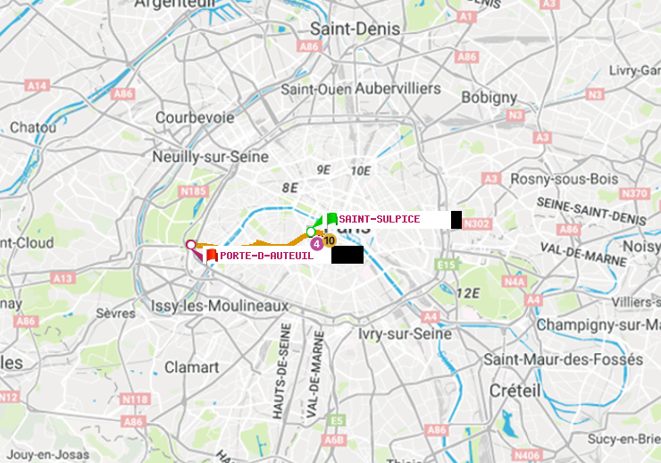 plan itinéraire ratp de Saint-Sulpice à Porte d
