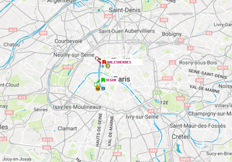 plan itinéraire ratp de Ségur à Malesherbes