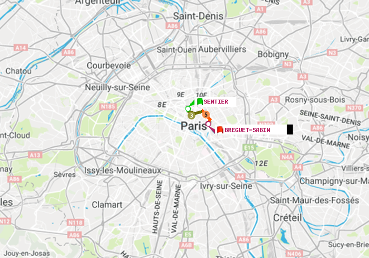 plan itinéraire ratp de Sentier à Bréguet-Sabin