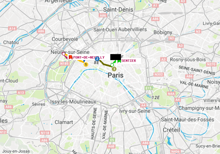 plan itinéraire ratp de Sentier à Pont de Neuilly