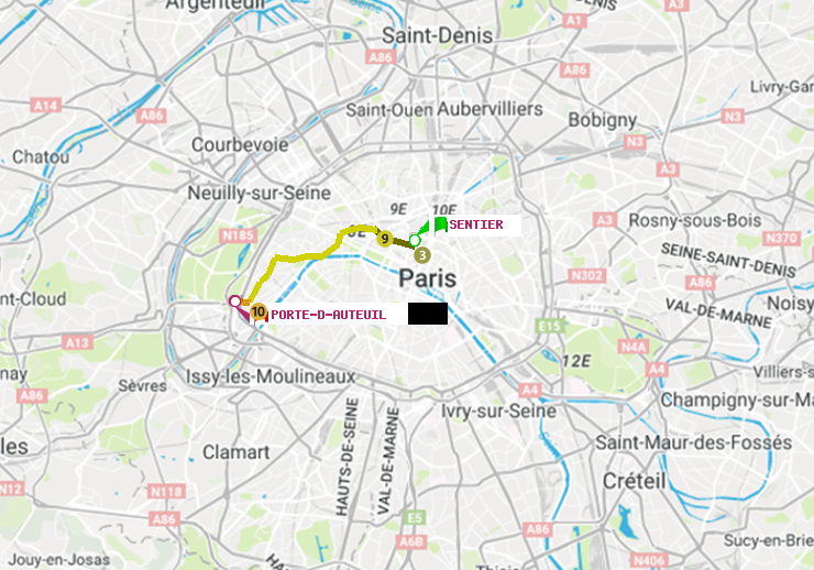 plan itinéraire ratp de Sentier à Porte d
