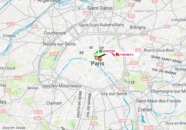 plan itinéraire ratp de Sentier à Pyrenees