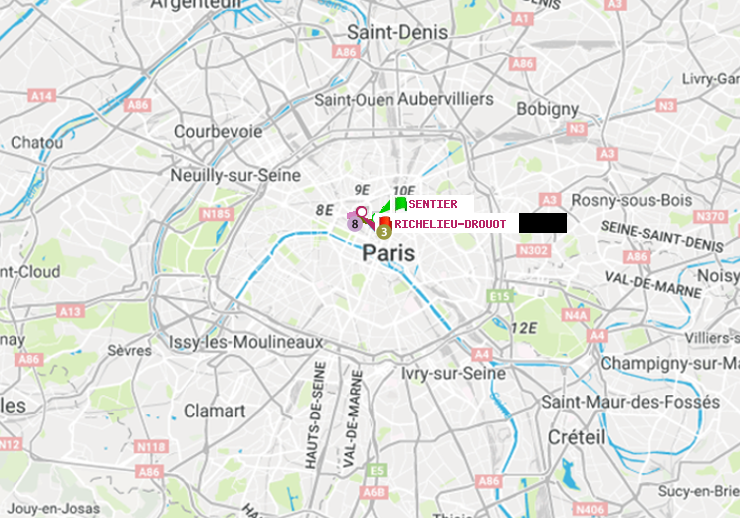 plan itinéraire ratp de Sentier à Richelieu-Drouot