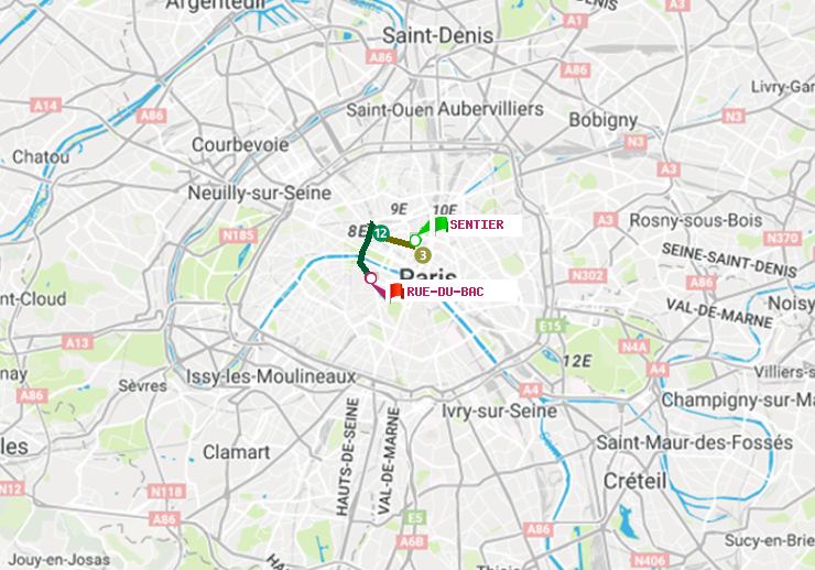 plan itinéraire ratp de Sentier à Rue du Bac
