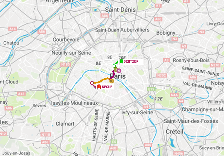 plan itinéraire ratp de Sentier à Ségur