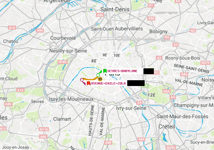 plan itinéraire ratp de Sèvres-Babylone à Avenue Emile-Zola
