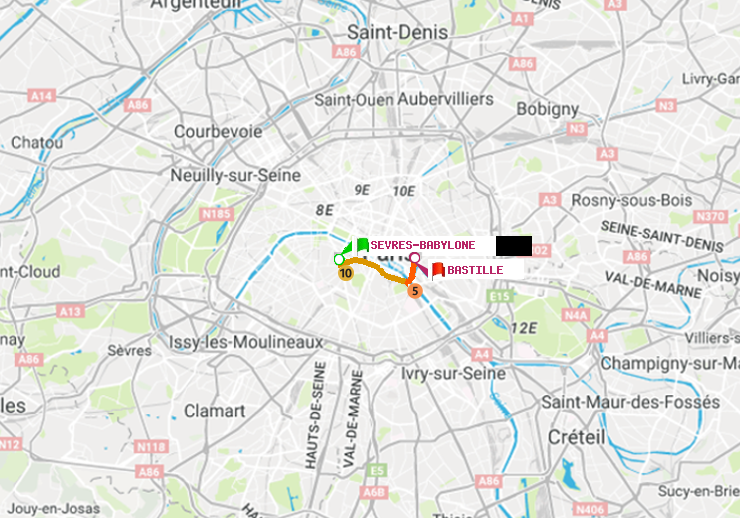 plan itinéraire ratp de Sèvres-Babylone à Bastille