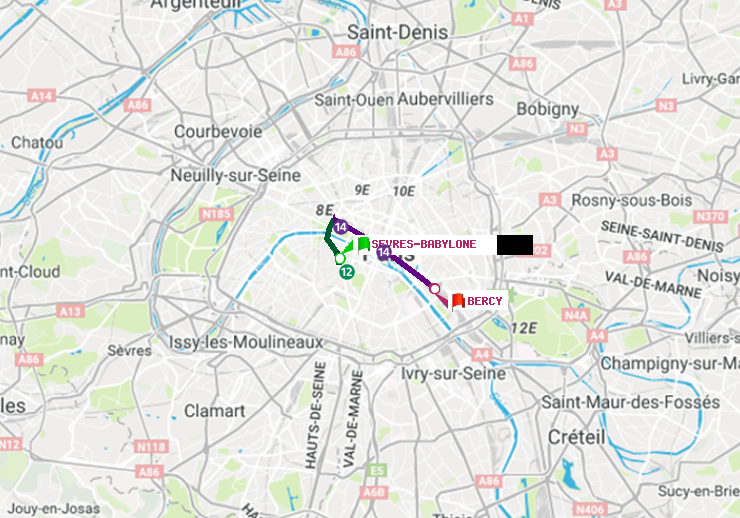 plan itinéraire ratp de Sèvres-Babylone à Bercy