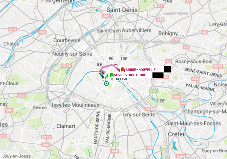 plan itinéraire ratp de Sèvres-Babylone à Bonne Nouvelle