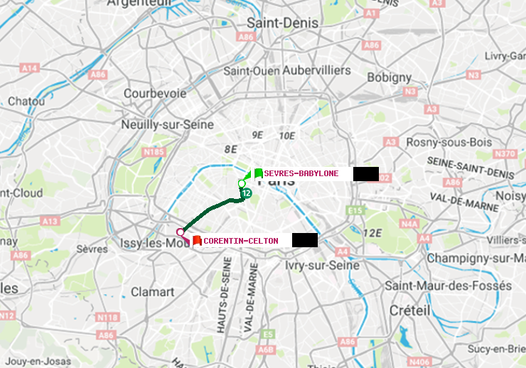 plan itinéraire ratp de Sèvres-Babylone à Corentin-Celton