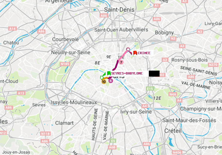 plan itinéraire ratp de Sèvres-Babylone à Crimée