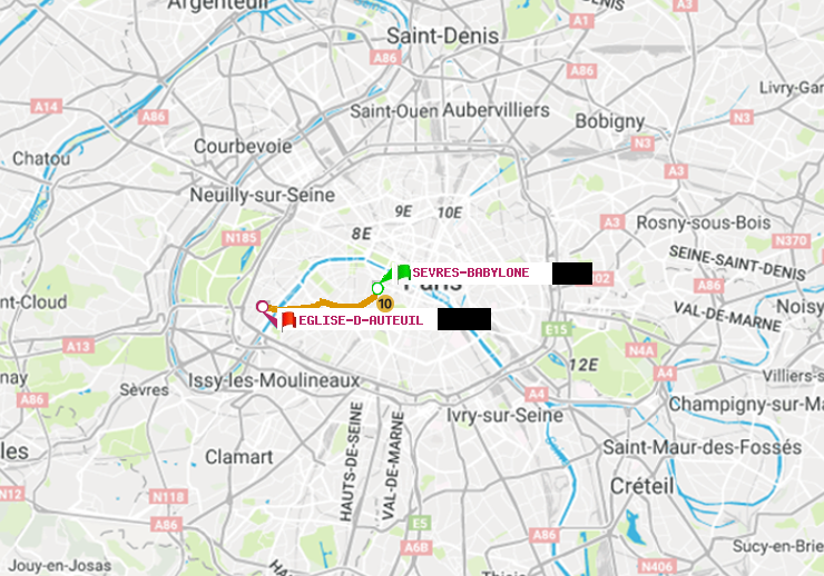 plan itinéraire ratp de Sèvres-Babylone à Eglise d