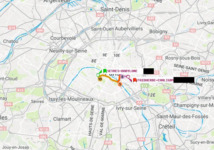 plan itinéraire ratp de Sèvres-Babylone à Faidherbe-Chaligny
