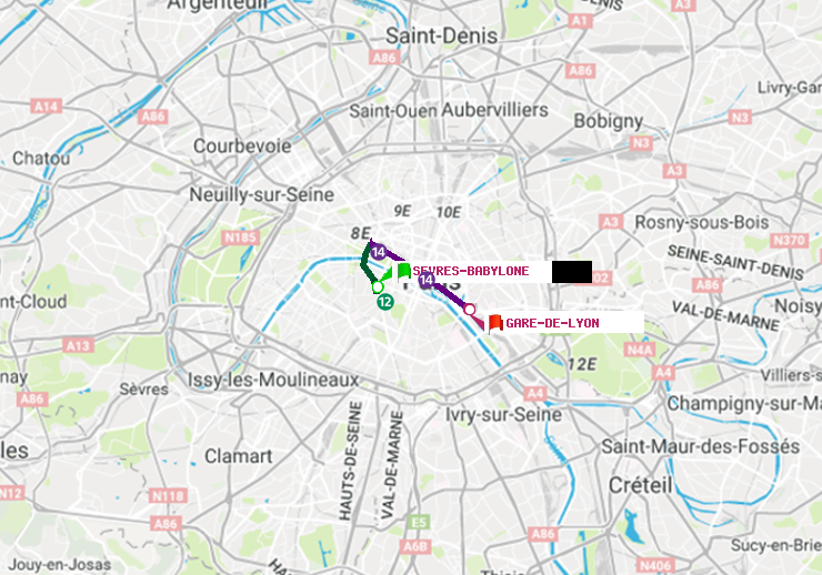 plan itinéraire ratp de Sèvres-Babylone à Gare de Lyon