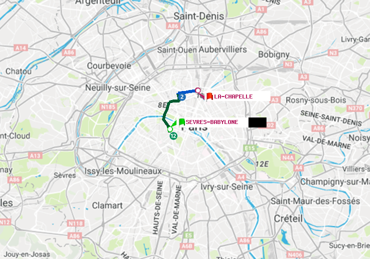 plan itinéraire ratp de Sèvres-Babylone à La Chapelle