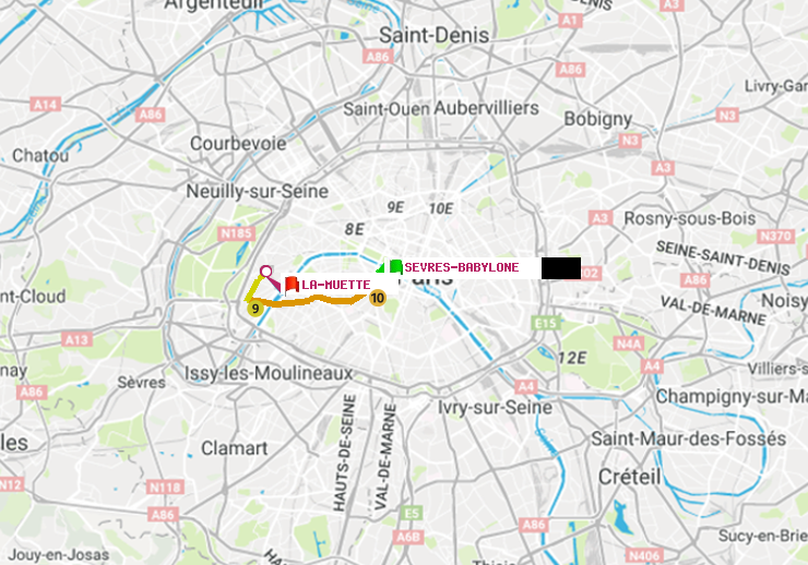 plan itinéraire ratp de Sèvres-Babylone à La Muette