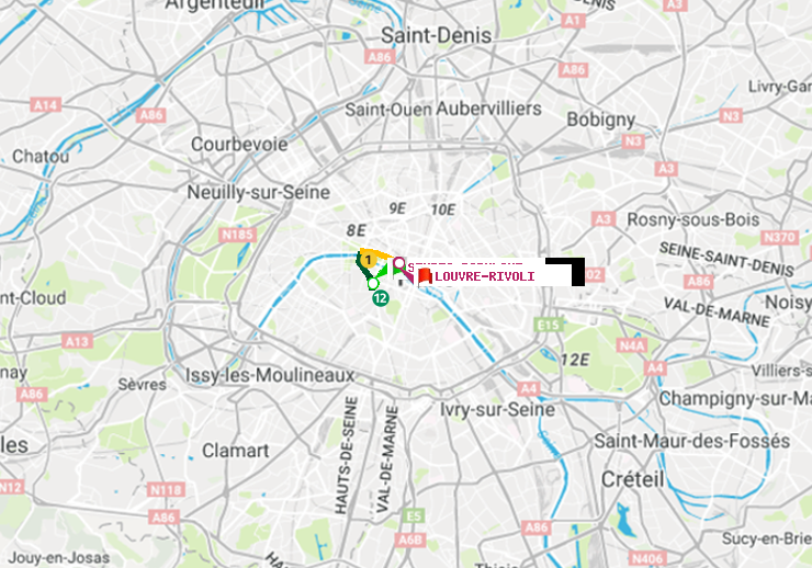 plan itinéraire ratp de Sèvres-Babylone à Louvre-Rivoli
