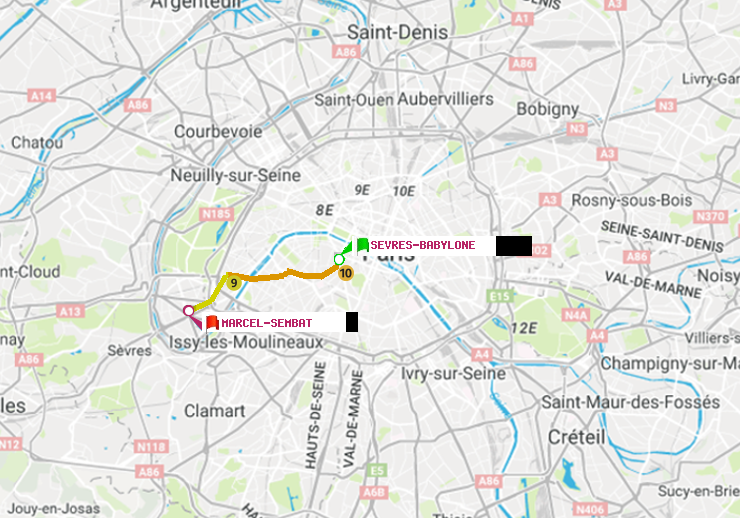 plan itinéraire ratp de Sèvres-Babylone à Marcel Sembat