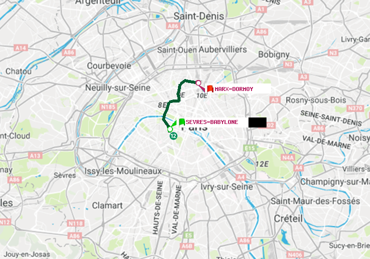 plan itinéraire ratp de Sèvres-Babylone à Marx-Dormoy