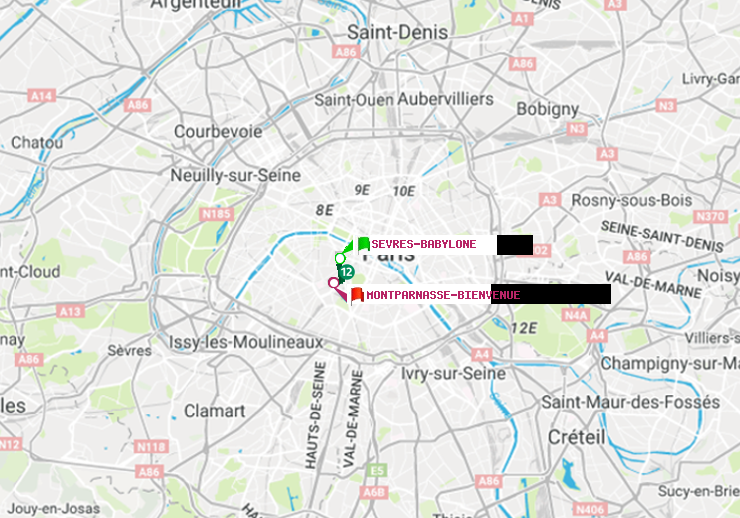 plan itinéraire ratp de Sèvres-Babylone à Montparnasse-Bienvenue