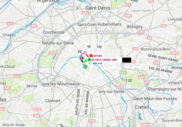 plan itinéraire ratp de Sèvres-Babylone à Opéra