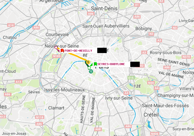 plan itinéraire ratp de Sèvres-Babylone à Pont de Neuilly
