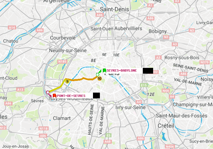 plan itinéraire ratp de Sèvres-Babylone à Pont de Sèvres