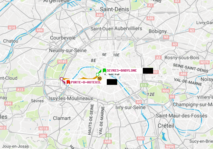 plan itinéraire ratp de Sèvres-Babylone à Porte d