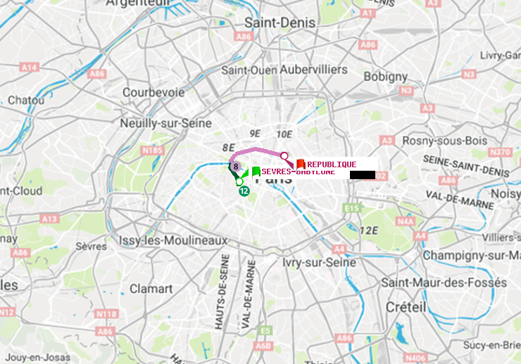 plan itinéraire ratp de Sèvres-Babylone à République