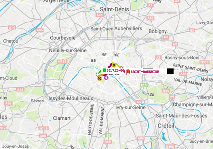 plan itinéraire ratp de Sèvres-Babylone à Saint-Ambroise