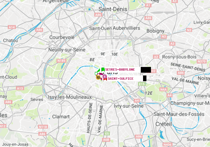 plan itinéraire ratp de Sèvres-Babylone à Saint-Sulpice