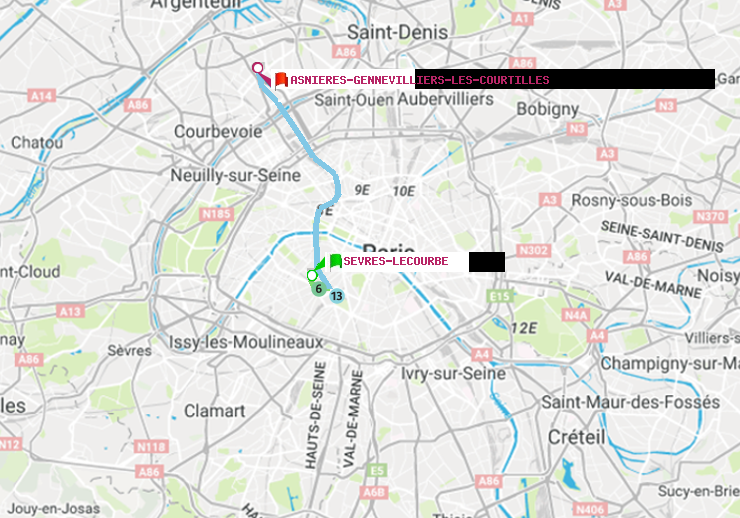 plan itinéraire ratp de Sèvres-Lecourbe à Asnieres-Gennevilliers Les Courtilles