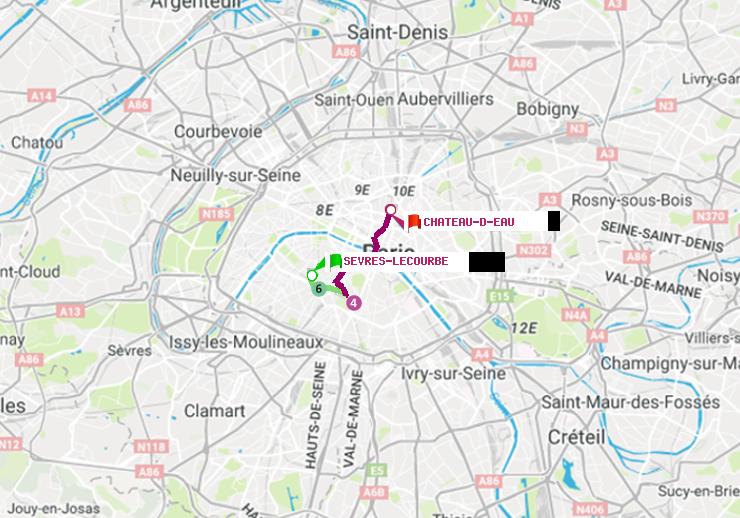 plan itinéraire ratp de Sèvres-Lecourbe à Château d