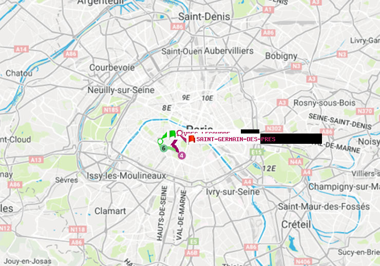 plan itinéraire ratp de Sèvres-Lecourbe à Saint-Germain des Prés