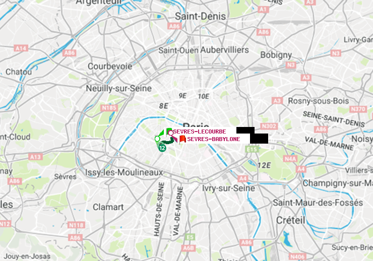 plan itinéraire ratp de Sèvres-Lecourbe à Sèvres-Babylone