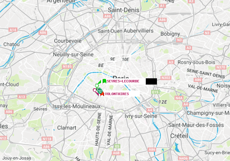 plan itinéraire ratp de Sèvres-Lecourbe à Volontaires