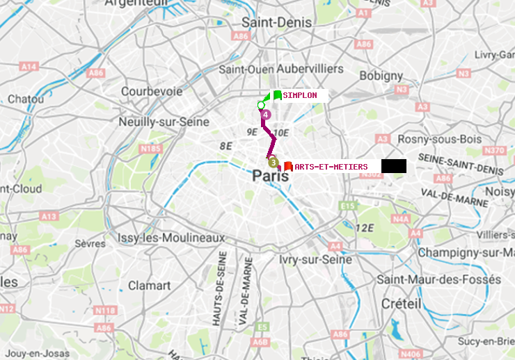 plan itinéraire ratp de Simplon à Arts-et-Métiers