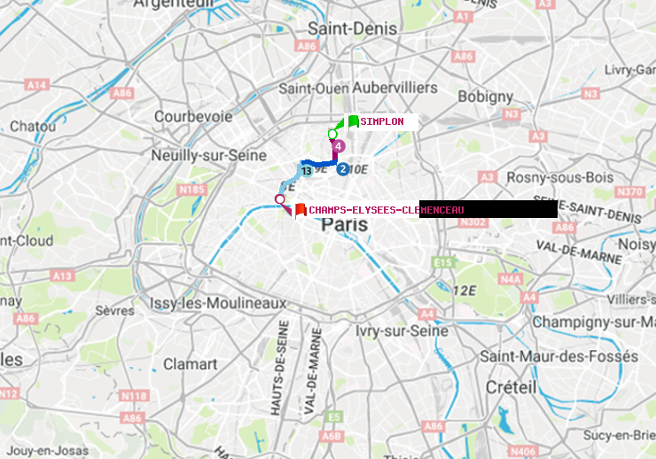 plan itinéraire ratp de Simplon à Champs-Elysées-Clémenceau