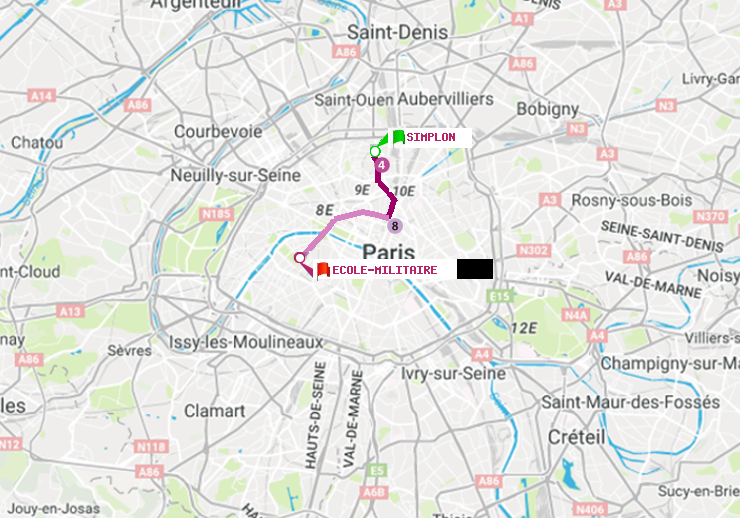 plan itinéraire ratp de Simplon à Ecole Militaire