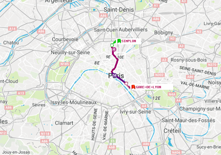 plan itinéraire ratp de Simplon à Gare de Lyon