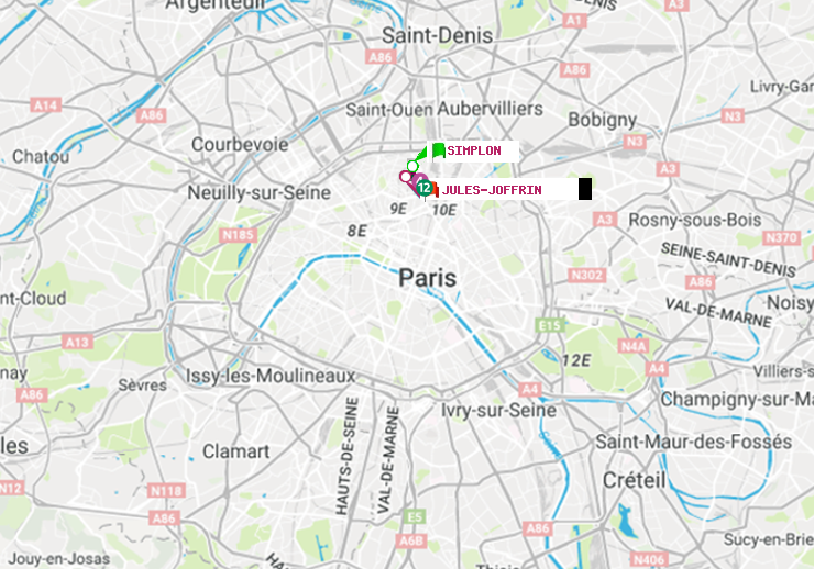 plan itinéraire ratp de Simplon à Jules Joffrin