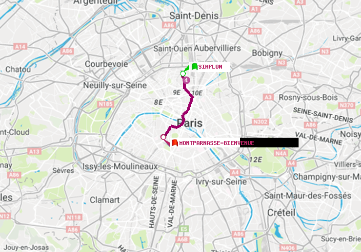 plan itinéraire ratp de Simplon à Montparnasse-Bienvenue
