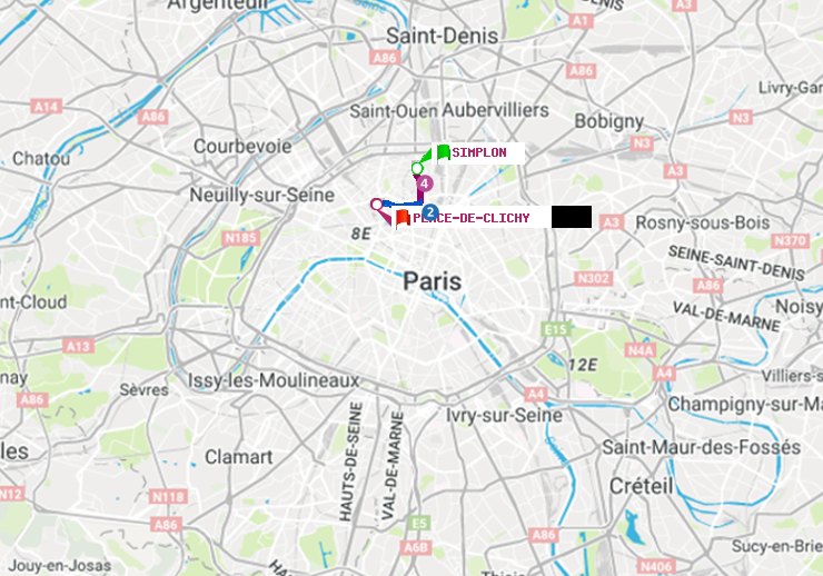 plan itinéraire ratp de Simplon à Place de Clichy