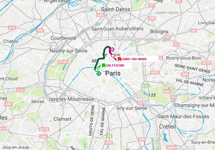 plan itinéraire ratp de Solférino à Gare du Nord